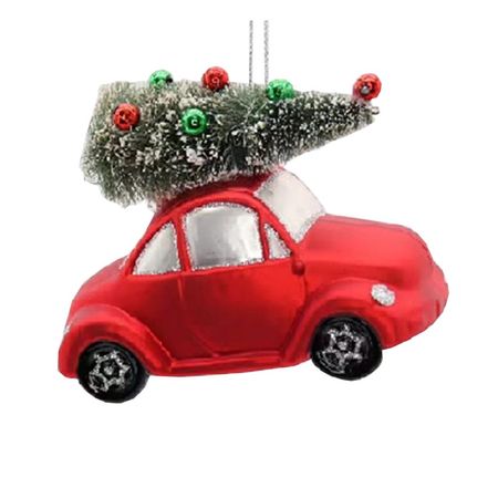подвеска MAXIJOY Машинка с елкой 8,9см стекло