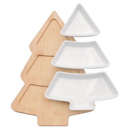 менажница ATMOSPHERE Ёлка 3 секции 27,5х20 см фарфор, бамбук