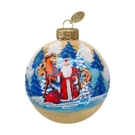 шар КОЛОМЕЕВ Дед Мороз и лошадка 100мм символ года стекло мультиколор