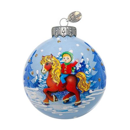 шар КОЛОМЕЕВ Мальчик на лошадке 80мм символ года стекло мультиколор
