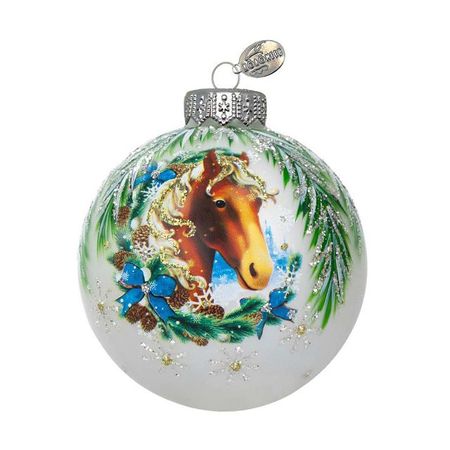 шар КОЛОМЕЕВ Лошадка снежная 80мм символ года стекло мультиколор