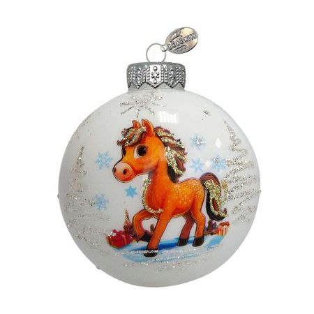 шар КОЛОМЕЕВ Лошадка игривая 80мм символ года стекло мультиколор брелок символ года лошадка в шапке и шарфе текстиль 14см 14 1253 202505 t33