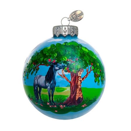 шар КОЛОМЕЕВ Конь у яблони 100мм символ года стекло мультиколор
