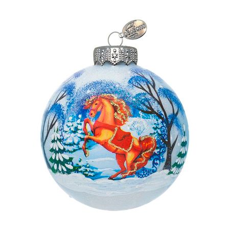 шар КОЛОМЕЕВ Конь зимний 100мм символ года стекло мультиколор крылатый конь