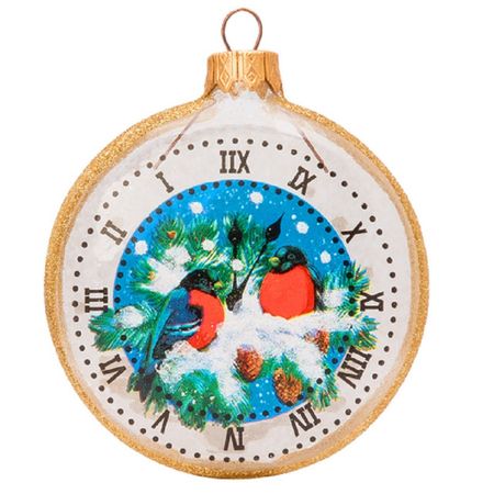 подвеска КОЛОМЕЕВ Куранты и снегири 80мм  медальон стекло мультиколор