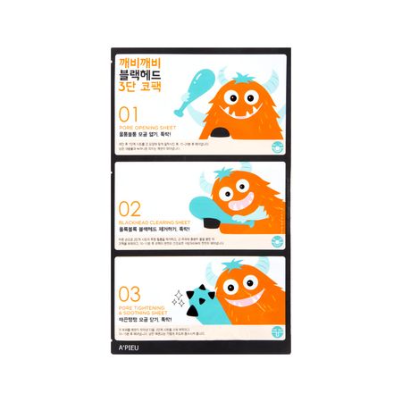 Пластыри для носа APIEU против черных точек 3 шт корейские мифы