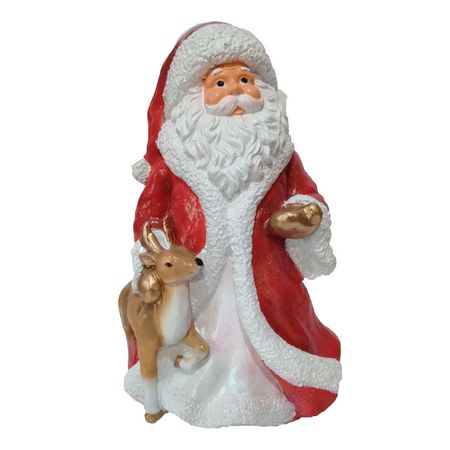 фигура дед Мороз большой с олененком 50см полистоун