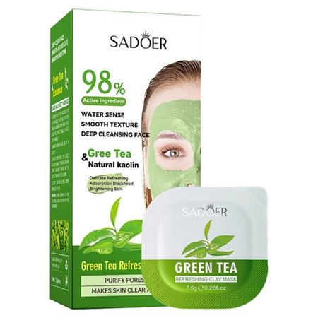 Маска для лица SADOER Маска для лица глиняная подтягивающая и очищающая с зеленым чаем и каолином