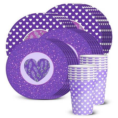 Набор одноразовой посуды ND PLAY Набор посуды для праздника Лавандовое сердце