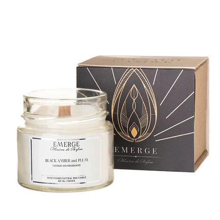 Свеча ароматическая EMERGE Свеча ароматическая Черная Амбра и Слива с деревянным фитилем