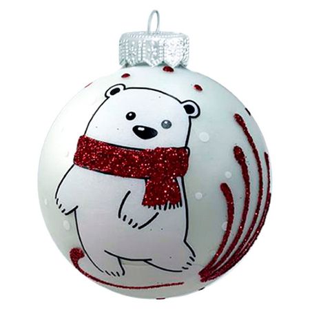 шар КОЛОМЕЕВ Веселый медвежонок 2 65мм стекло белый