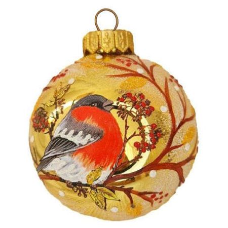 шар КОЛОМЕЕВ Снегирь зимний 80мм стекло золотой