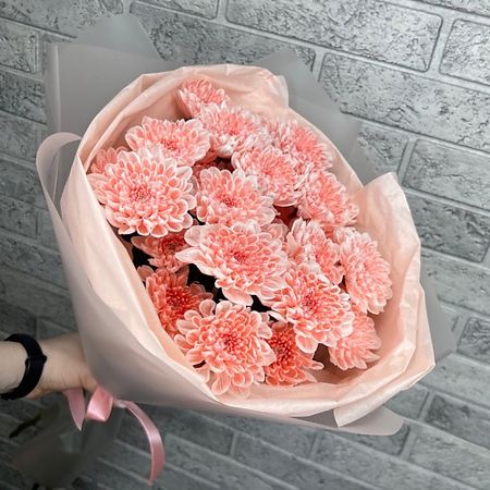 Букет живых цветов ЦВЕТЫ ПЕРМИ Букет из 5 персиковых хризантем