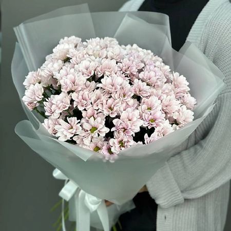 Букет живых цветов 4 СЕЗОНА Монобукет из 9 розовых кустовых хризантем