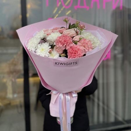Букет живых цветов KIWIGIFTS Букет цветов живые Розы, Гортензия, Диантус, Хризантема