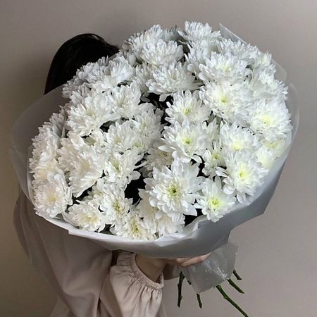 Букет живых цветов GLOW FLOWERS Букет белых кустовых хризантем в упаковке для близких