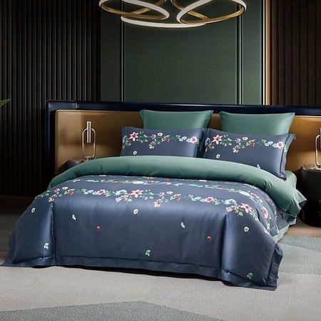 Комплект постельного белья ARYA HOME COLLECTION Постельное белье Diamond Сатин 2 Сп. 200x220 Demure Графит, зеленый