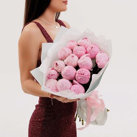 Букет живых цветов БУКЕТНАЯ ЛАВКА 15 пионов алмазная мозаика букет пионов 40х50 см