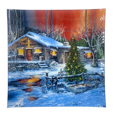 тарелка Новый Год Зима 20см десертная квадратная стекло