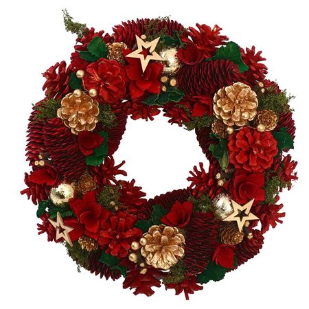 венок новогодний MAXIJOY 36см с шишками и цветами