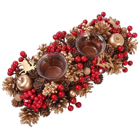 подсвечник MAXIJOY Новогодний 33х16х7,5см пенопласт, дерево, стекло мультиколор