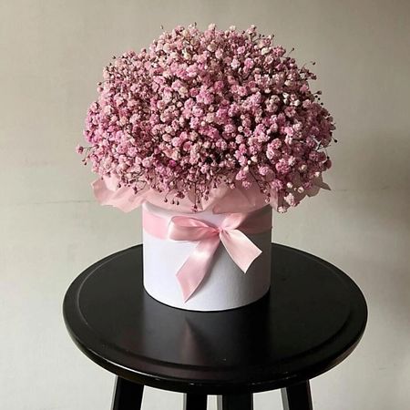 Букет живых цветов FLOWERTVER Розовая гипсофила в коробке