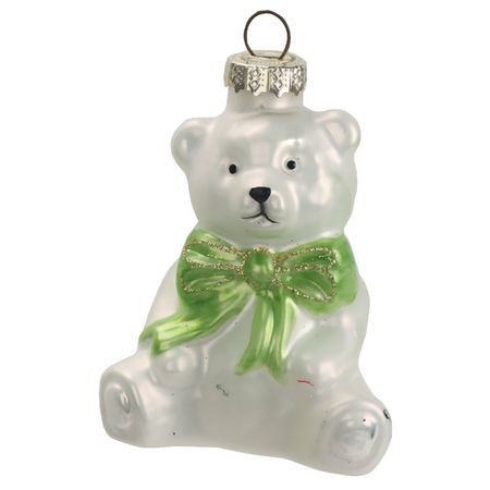 подвеска MAXIJOY Мишка с зеленым бантиком 8,4см стекло белый