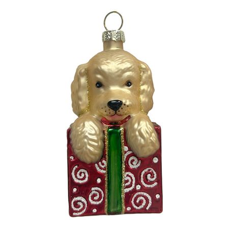 подвеска MAXIJOY Собачка с подарком 8,4см стекло золотой