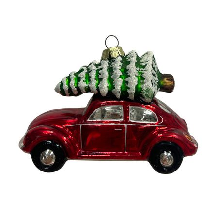 подвеска MAXIJOY Машина с елкой на крыше 7,5см стекло красный