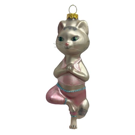 подвеска MAXIJOY Кот йога 13,6см стекло шампань