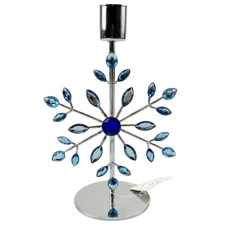 подсвечник MAXIJOY Снежинка 13х8х20см металл голубой