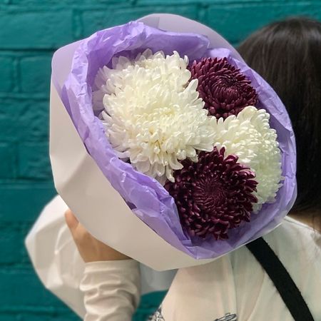 Букет живых цветов ЦВЕТЫ МИШКИ Букет 5 разноцветных хризантем