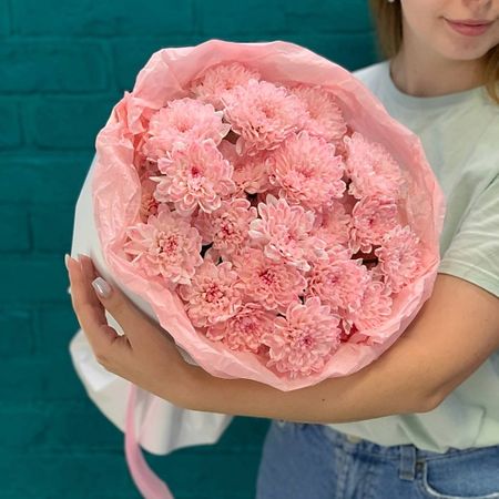 Букет живых цветов ЦВЕТЫ МИШКИ Букет из 5 розовых хризантем