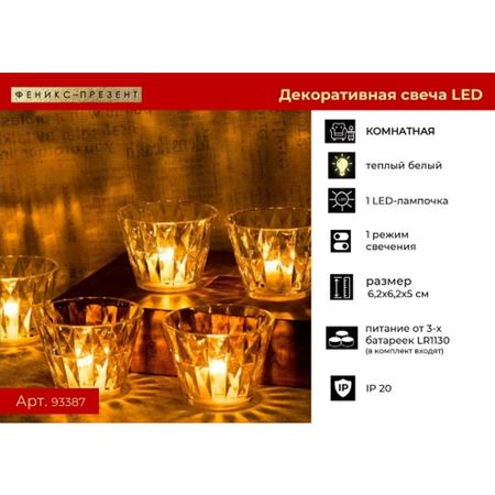 светильник декоративный Свеча в стакане 6х6х5см планшетик музыкальная ферма