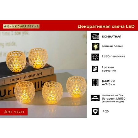 светильник декоративный Свеча в вазе 4х7х8см планшетик музыкальная ферма