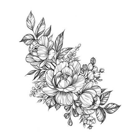 Наклейки для тела PRINT FACTORY Временная Переводная Татуировка Черные Пионы