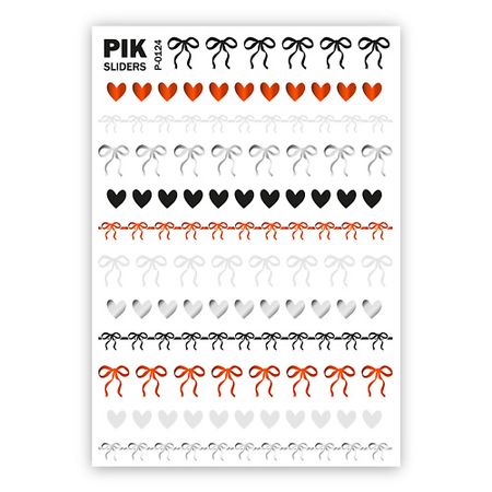 Слайдеры PIK Слайдеры для ногтей P-124 Бантики и сердечки Фольга