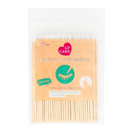 Палочки ватные LP CARE супер тонкие 100 шт линейка 20см деревянная красин
