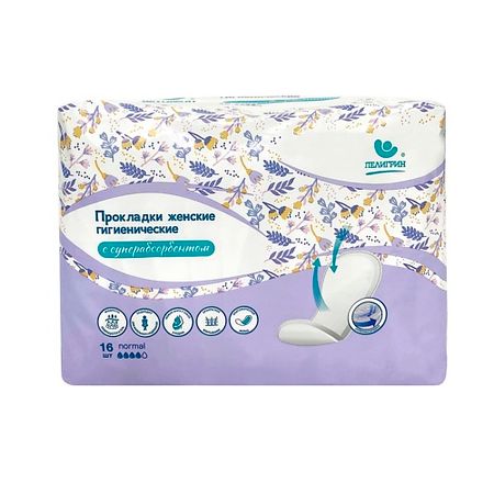 Прокладки гигиенические ПЕЛИГРИН Прокладки женские гигиенические, послеродовые с суперабсорбентом, 16 шт.