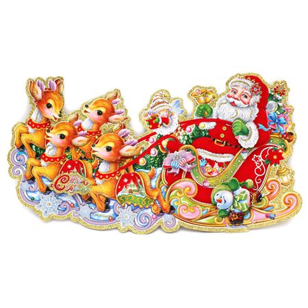 панно наклейка Новогодняя упряжка 45см картон