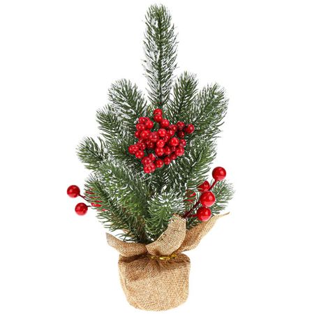 композиция ель декоративная в горшке Морозные ягоды 25см ПВХ металл пластик