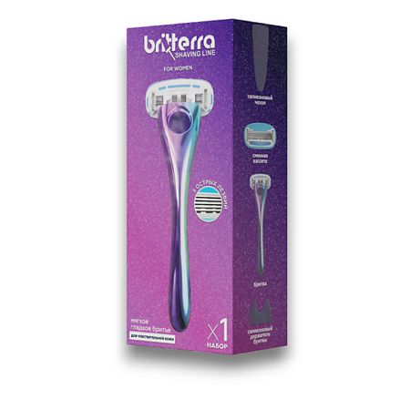 Станок для бритья BRITTERRA Бритва женская 5 лезвий, 1 запасная кассета, настенный держатель и футляр для бритвы