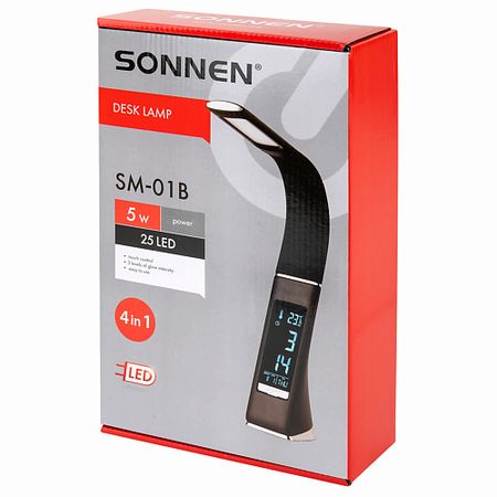 Настольная лампа SONNEN Настольная лампа-светильник на подставке, LCD экран, СВЕТОДИОДНАЯ, 5Вт