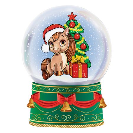 сувенир новогодний снежный шар Лошадка под ёлочкой d6,5см красный/зелёный