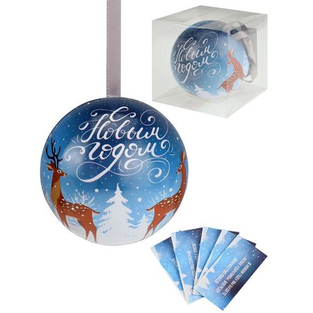 украшение подвесное шар с предсказанием Зимние олени 6,8см 5шт металл