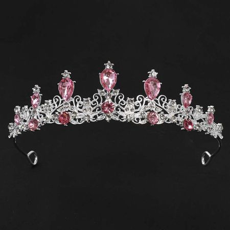 тиара MAXIJOY с розовыми камнями 13,5см серебро