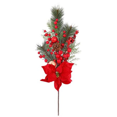 ветка новогодняя MAXIJOY еловая 60см с пуансеттией и ягодами