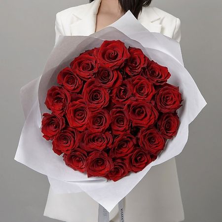 Букет живых цветов ROSA DI LUNA Моно Букет из 25 Роз Эксплорер, Эквадор в Белой Упаковке