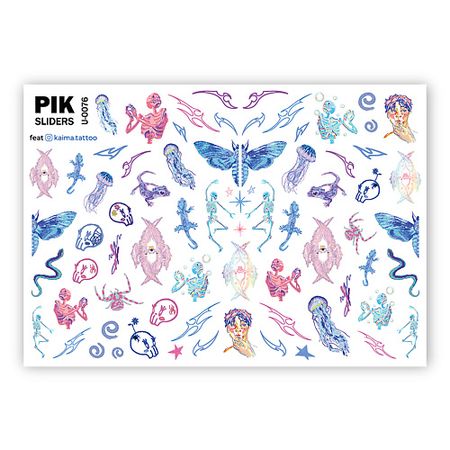 Слайдеры PIK Слайдеры для ногтей P-076 Тату и скелетики