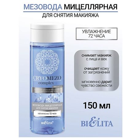 Мицеллярная вода БЕЛИТА МезоВода мицелярная для снятия макияжа Увлажнение 72 часа CRYOMEZOcomplex